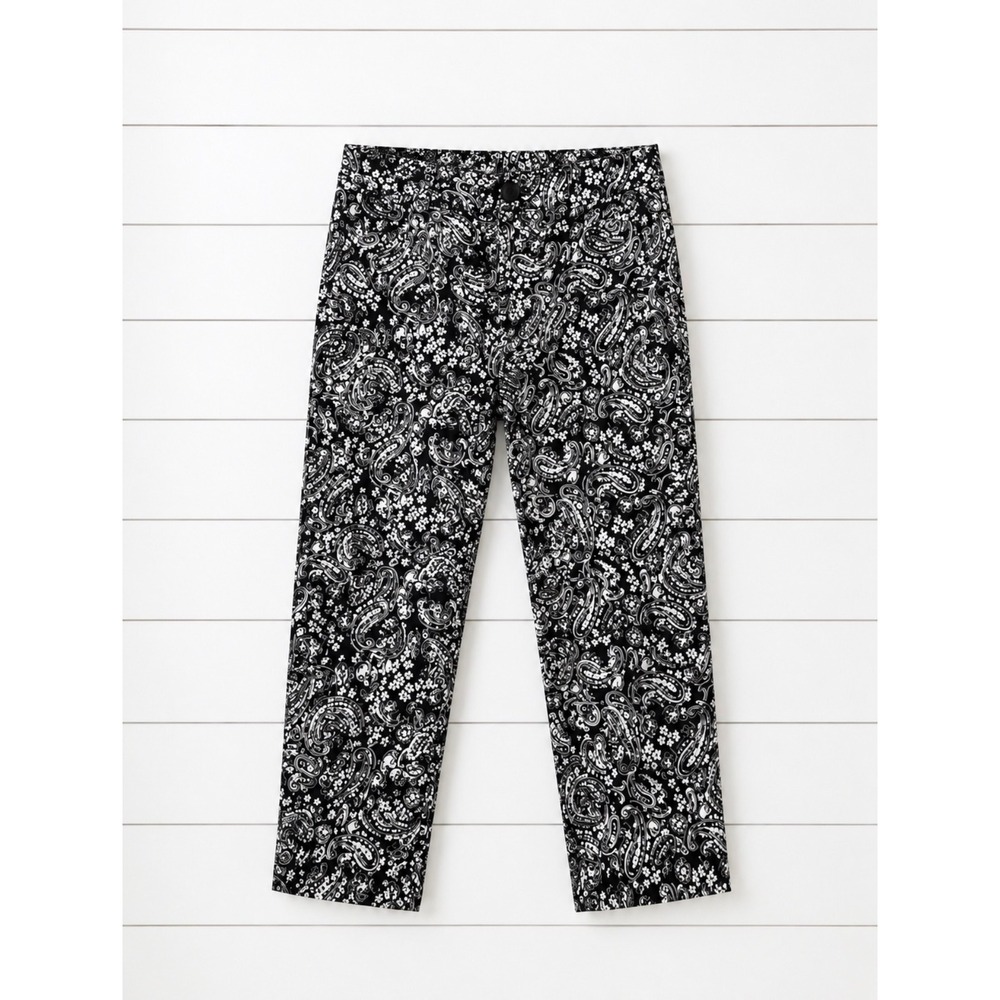 St. John's Bay Black White Paisley Capri Pants Size 12 Stretch Cotton Pockets